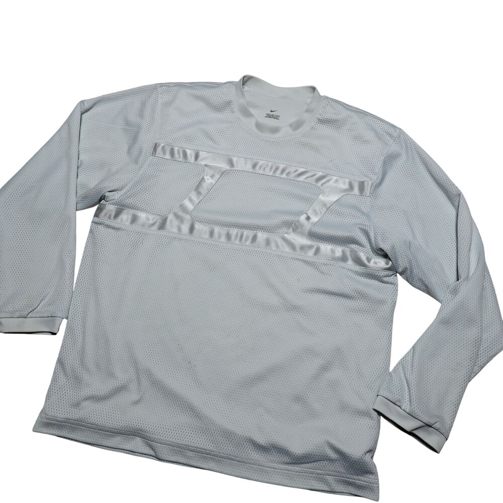 Nike Shirt Mens Large White Long Sleeve Football Practice Mesh Jersey Top